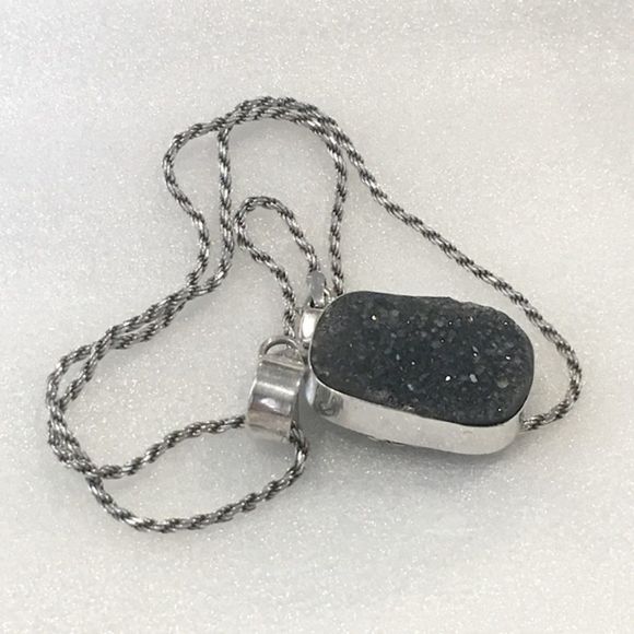Substantial Druzy Sterling Silver Rope Necklace - Picture 6 of 7